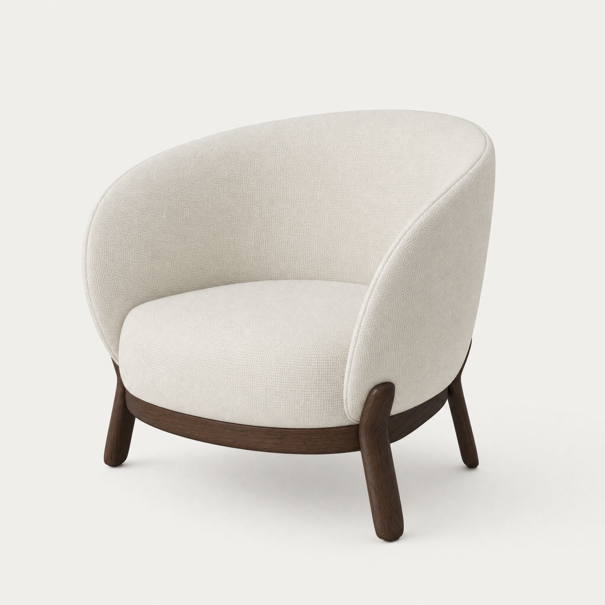 ACERKA Miami presents the Lifa Accent Chair by Ramón Esteve, featuring a generously upholstered wraparound backrest and sculptural solid natural oak frame.