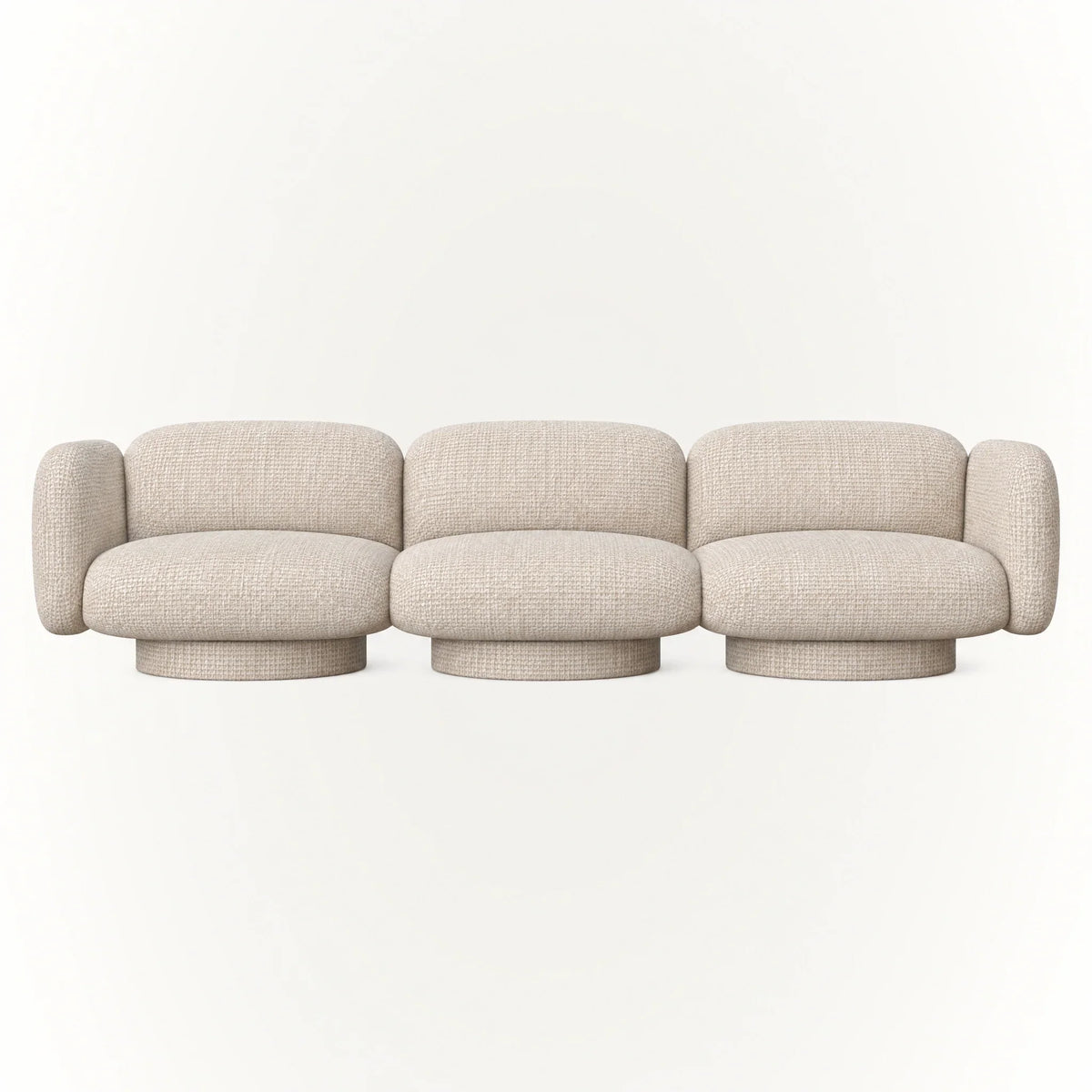 Modern modular three-seater sofa in beige textured bouclé fabric