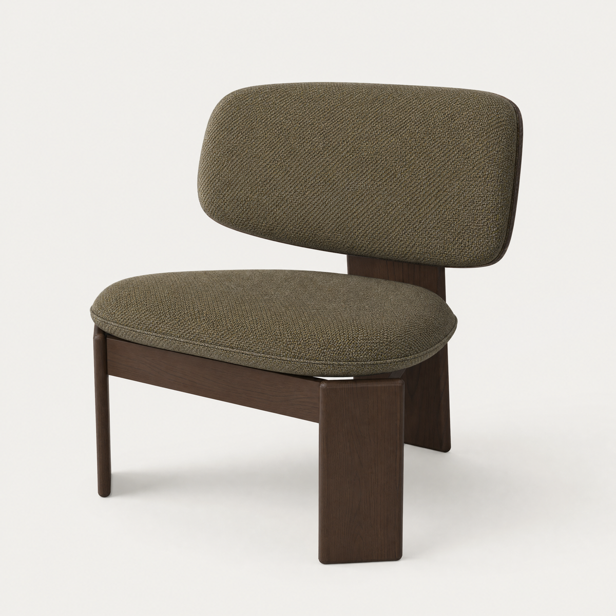 Soft, enveloping upholstery contrasts with FSC-certified American oak in Valerio Sommella’s Gaba Lounge Chair, presented by ACERKA Miami.