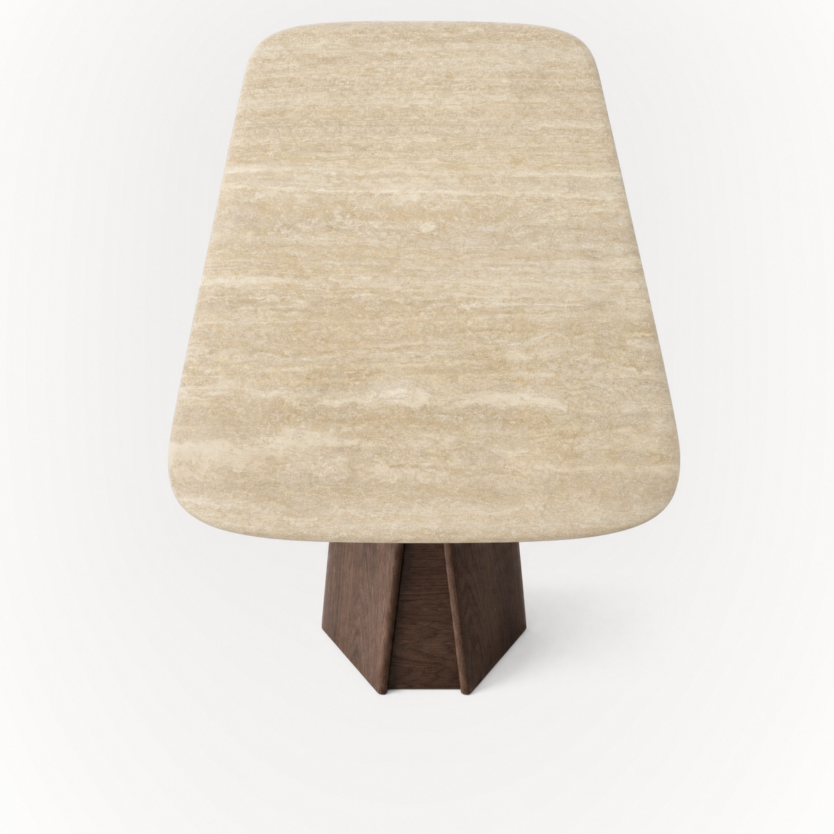 Warm tones and organic stone texture define the Chuli Rectangular Dining Table, where ACERKA Miami showcases Valerio Sommella’s pairing of Classic Travertine and solid oak.