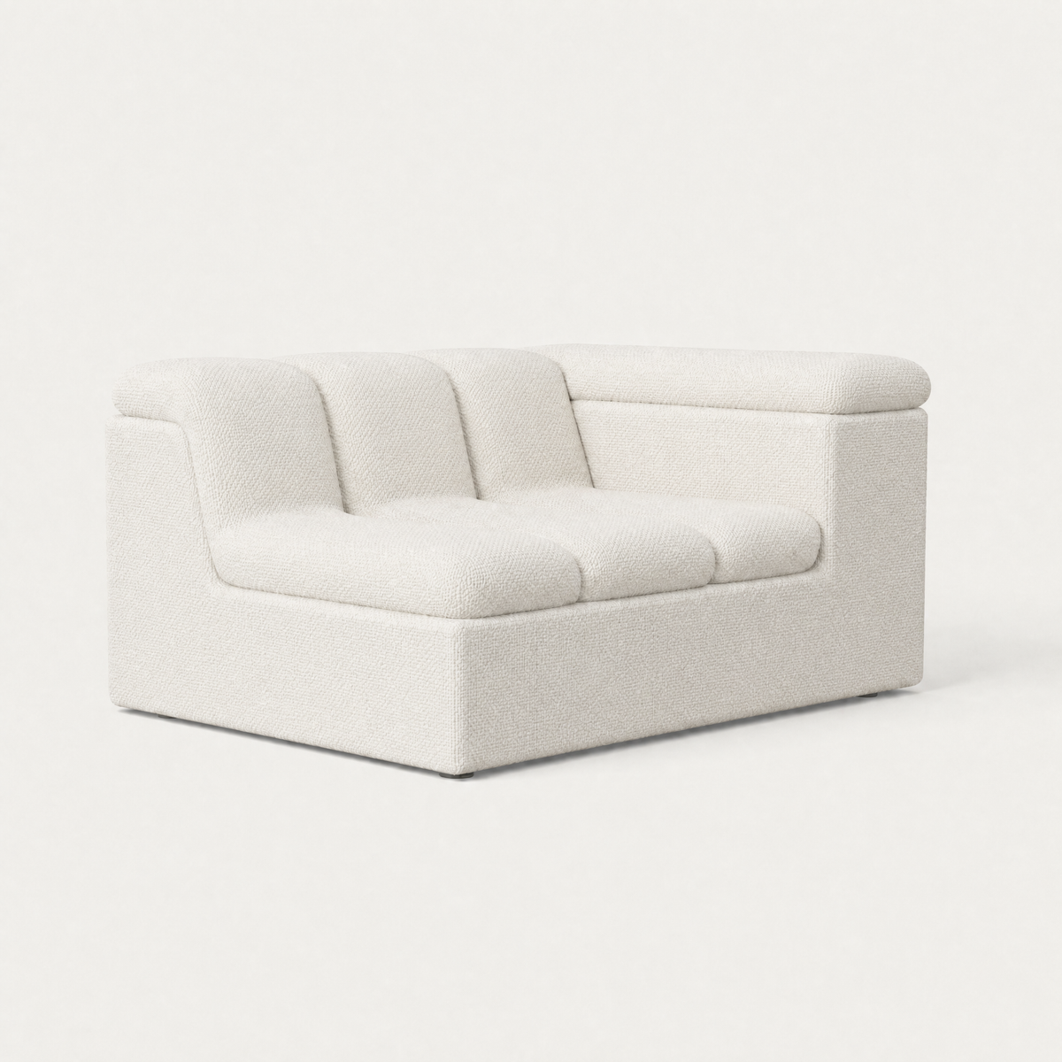 Devi Sofa in Alpine White upholstery, three-quarter view — Designed by Valerio Sommella for Acerka