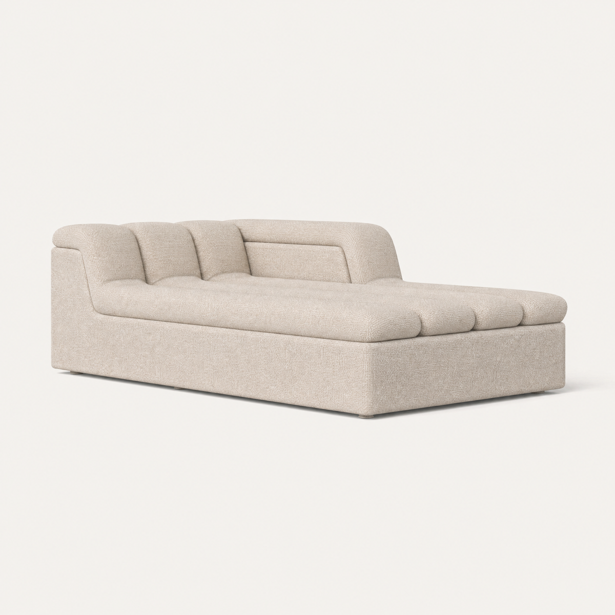 ACERKA Miami presents the Devi Chaise Module with generous proportions, rounded contours, and a distinctive low-profile silhouette.