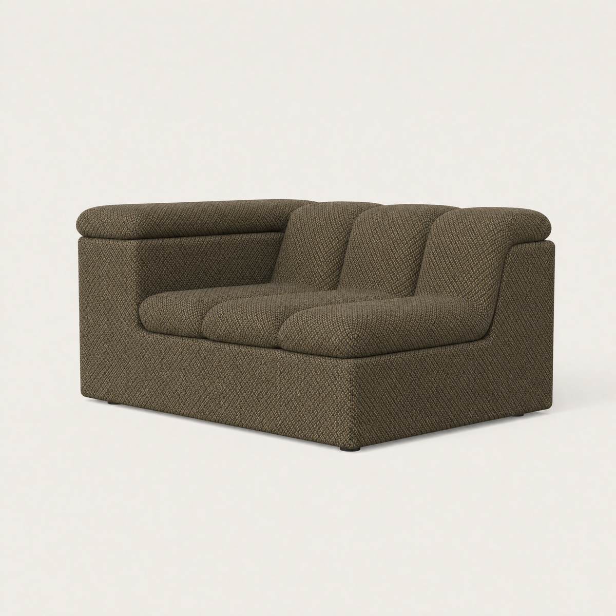 Devi Sofa in olive green upholstery, three-quarter view — Designed by Valerio Sommella for Acerka
