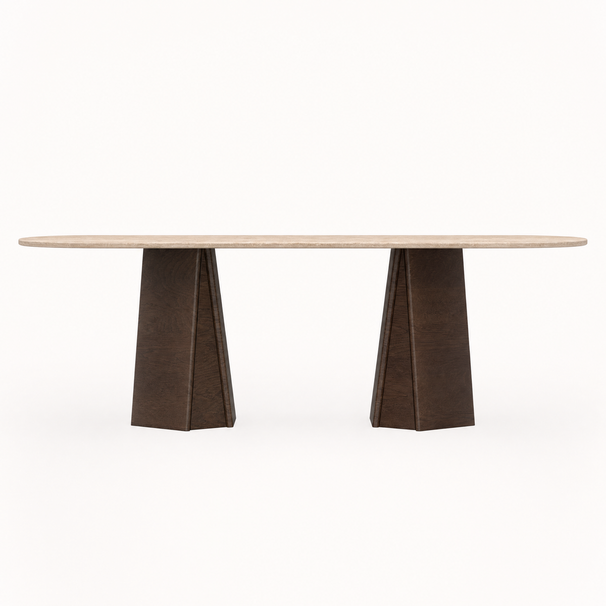 Italian Classic Travertine brings warm tones and organic texture to the Chuli Rectangular Dining Table by Valerio Sommella, presented by ACERKA Miami.