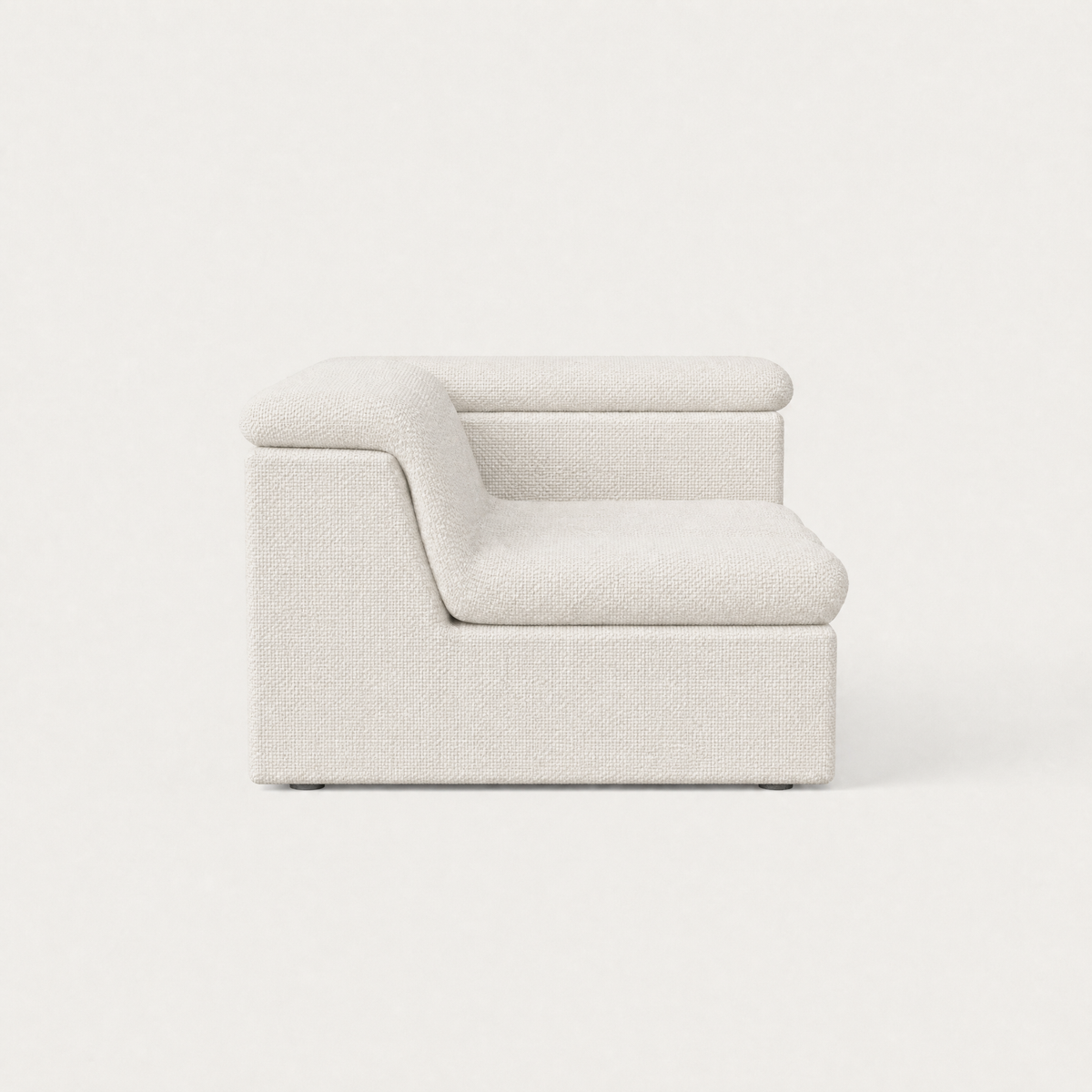 Devi Sofa in Alpine White upholstery, side view — Designed by Valerio Sommella for Acerka
