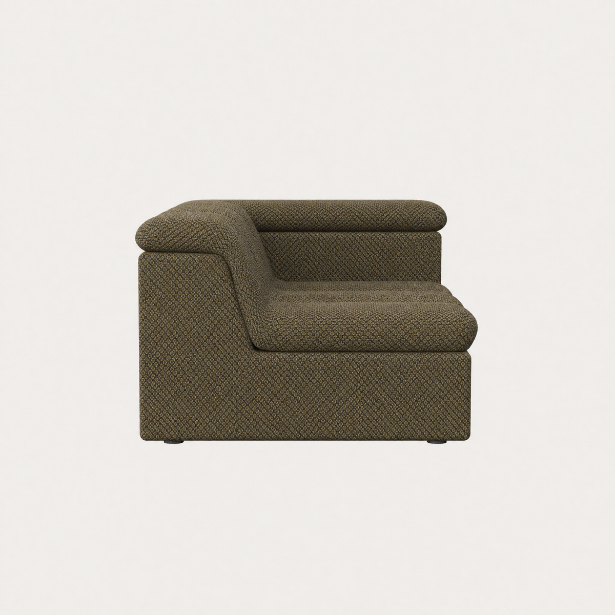 Devi Right Arm Sofa Module in Olive Green, side view — Designed by Valerio Sommella for Acerka