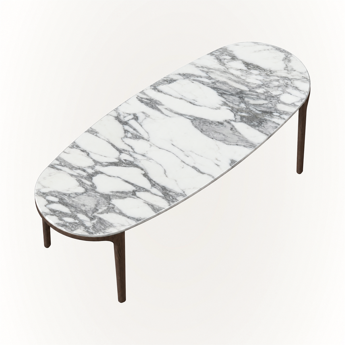 Italian Arabescato marble defines the substantial surface of the Tcha Dining Table, balanced by a light Dark Oak frame and showcased at ACERKA Miami.