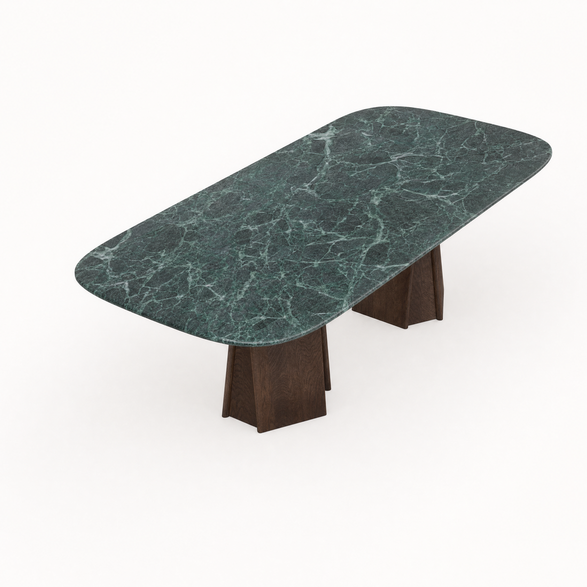 Designed with a striking marble surface and twin-pedestal oak base, the Chuli Rectangular Dining Table creates a sculptural focal point at ACERKA Miami.