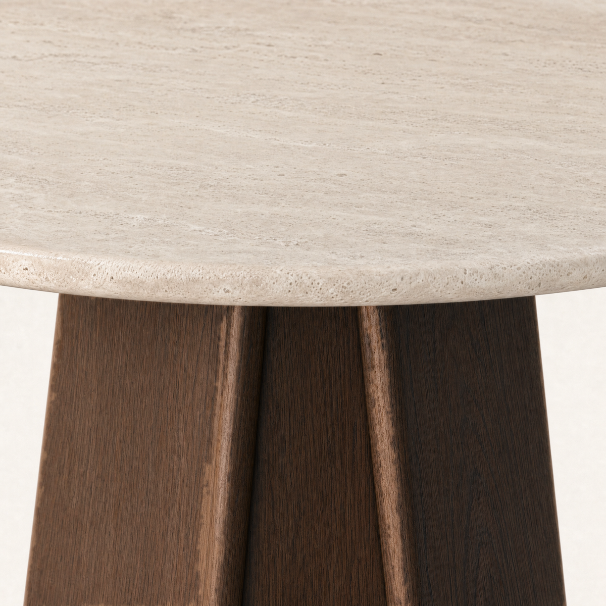 Italian Light Travertine brings distinctive texture and character to the Chuli Round Dining Table by Valerio Sommella, showcased at ACERKA Miami.
