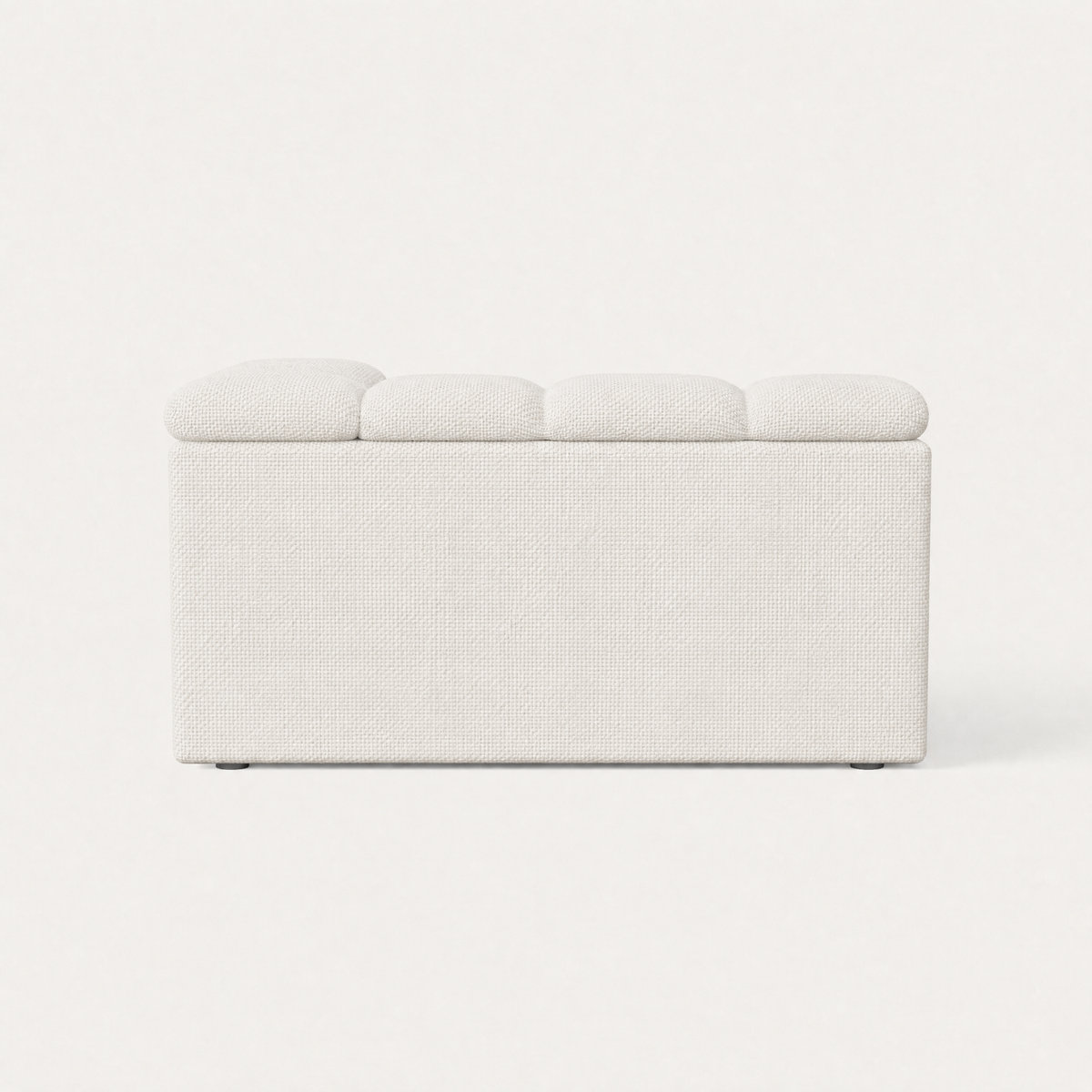 Devi Sofa in Alpine White upholstery, rear view — Designed by Valerio Sommella for Acerka