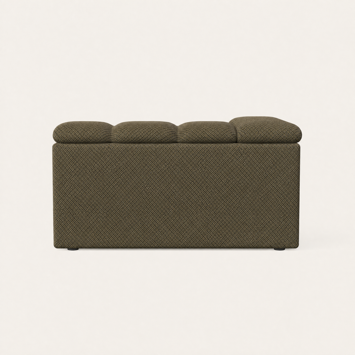 Devi Sofa in olive green upholstery, rear view — Designed by Valerio Sommella for Acerka