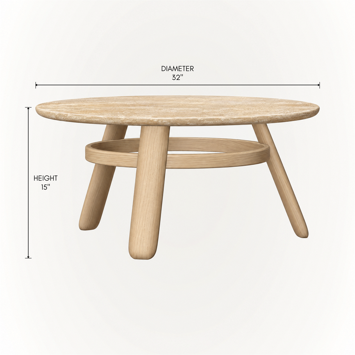 The Lifa Coffee Table by Ramón Esteve features a softly rounded Natural Oak tabletop, sculptural angled legs, and an integrated lower shelf for ACERKA Miami.