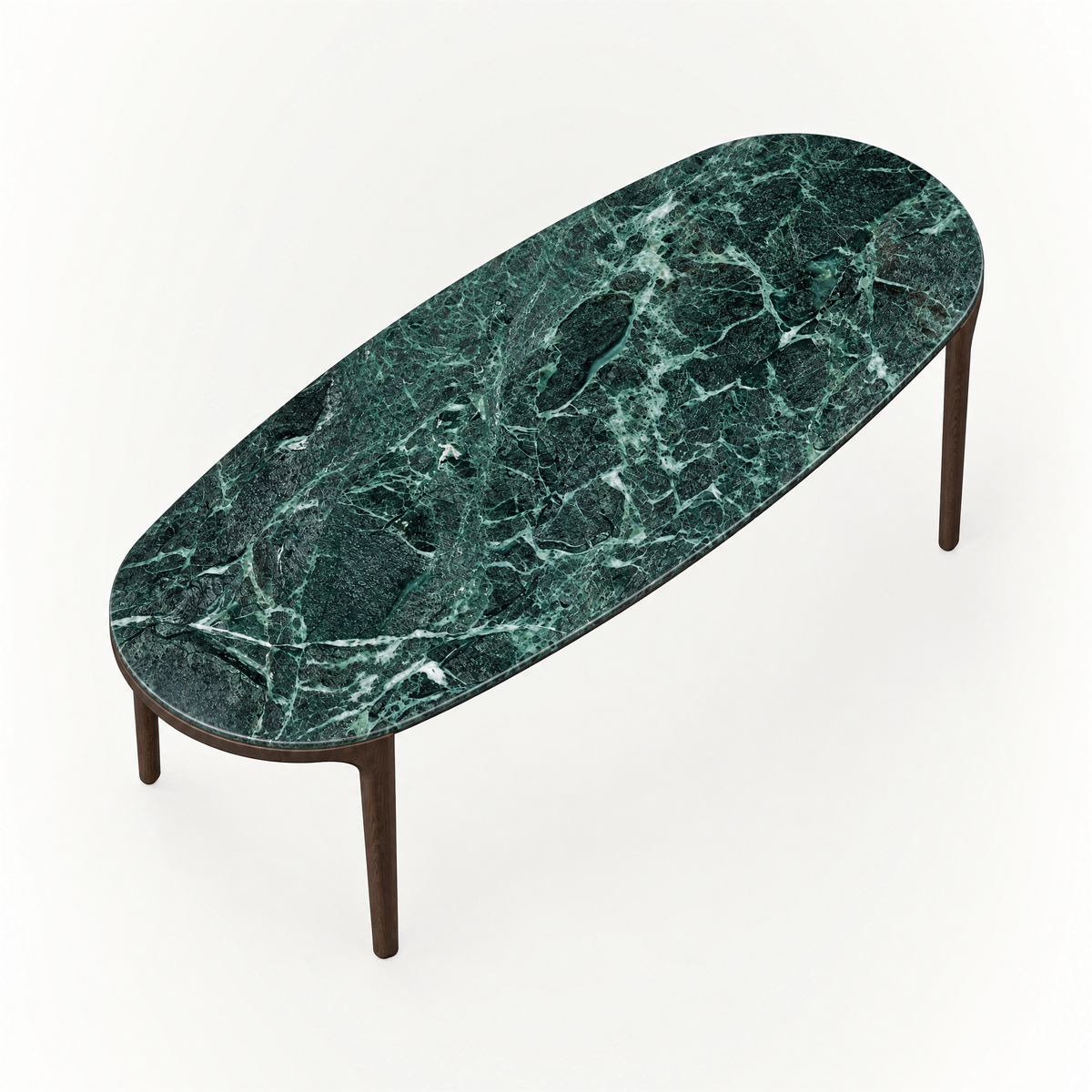 With its softly rounded marble top and slender four-leg silhouette, ACERKA Miami’s Tcha Dining Table combines expressive Verde Alpi stone with rich Dark Oak.