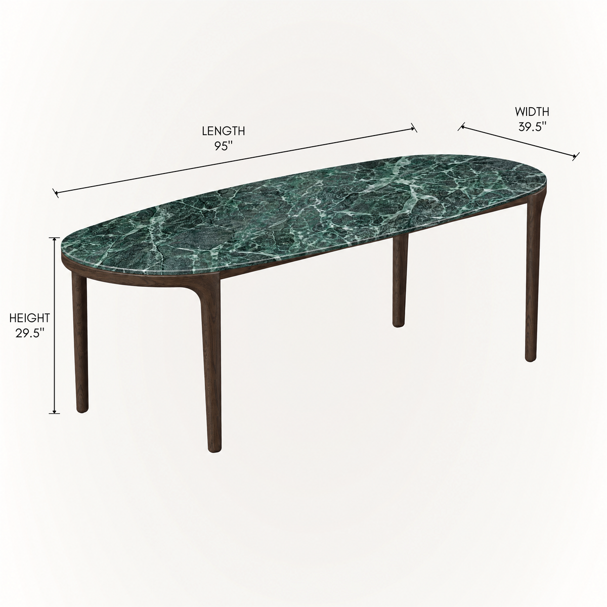 The Tcha Dining Table balances deep green Verde Alpi marble with an elegant Dark Oak frame for a sculptural contemporary dining design at ACERKA Miami.