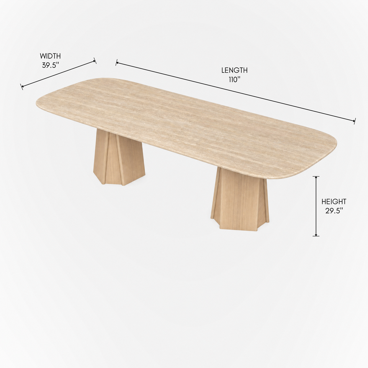 Designed by Valerio Sommella, the Chuli Rectangular Dining Table pairs a warm Italian Classic Travertine surface with a sculptural solid oak base for ACERKA Miami.