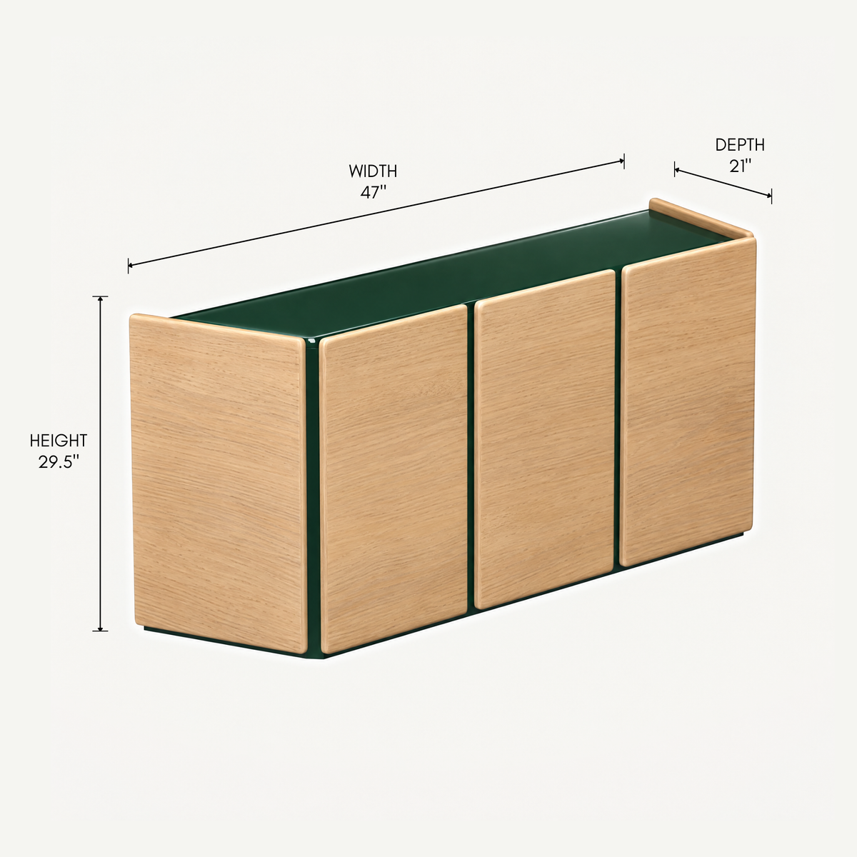 Designed by Valerio Sommella, the Dista Sideboard features broad Natural Oak panels, softly rounded corners, and concealed storage within a refined architectural form at ACERKA Miami.