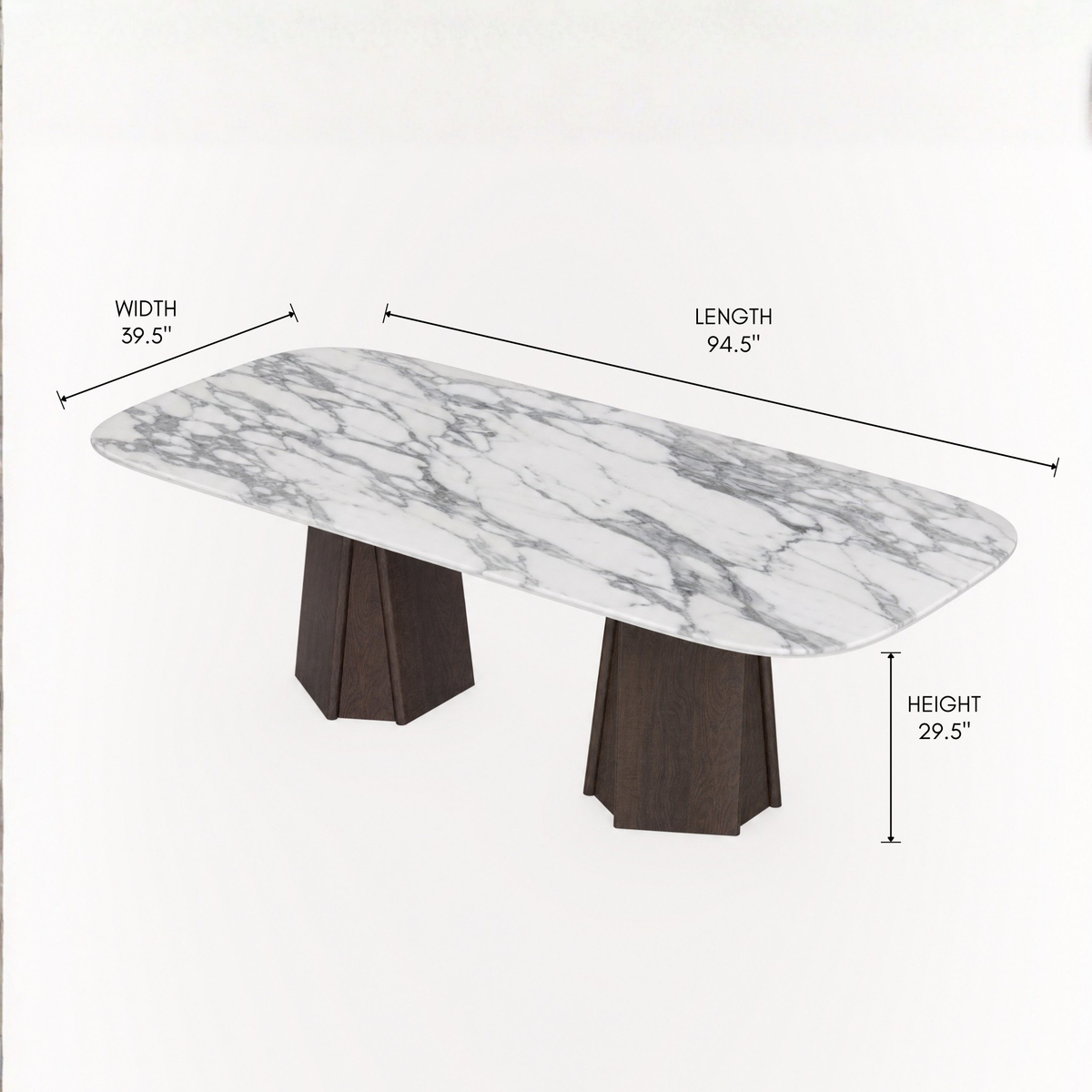 ACERKA Miami presents the Chuli Rectangular Dining Table by Valerio Sommella, combining a distinctive Arabescato marble surface with a bold architectural oak base.