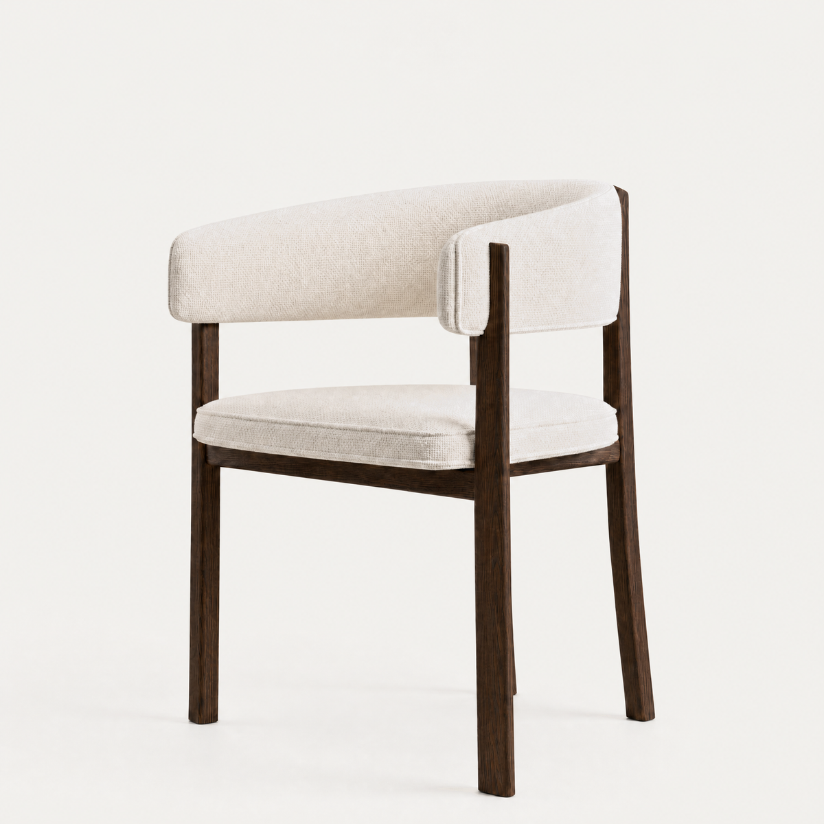 Avila Dining Chair in Alpine White upholstery and Dark Oak, designed by Francesco Meda.