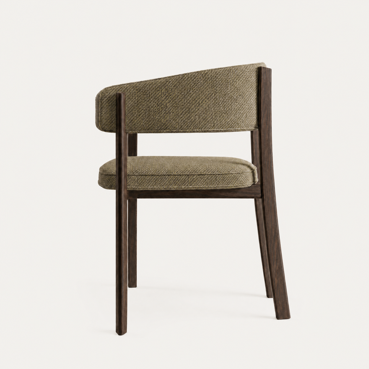 Solid Dark Oak frame and Olive Green upholstery on the Avila Dining Chair.