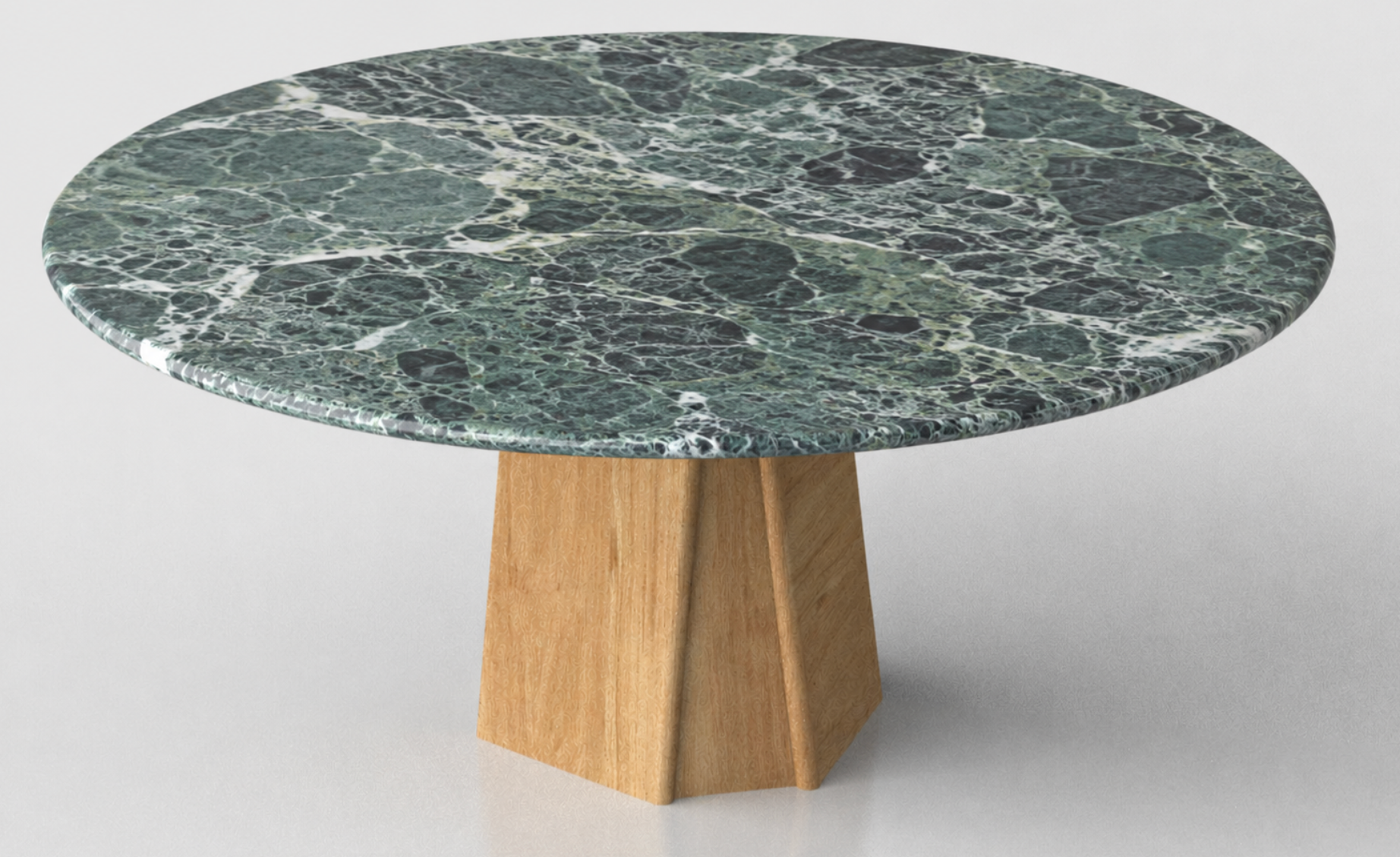 Chuli Round Dining Table - Verde Alpi Marble / Natural Oak
