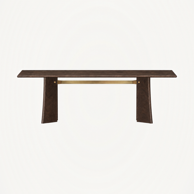 ACERKA Miami presents the Balado Rectangular Dining Table by Francesco Meda, combining solid American Oak with a sculptural trestle base and distinctive brass accent.