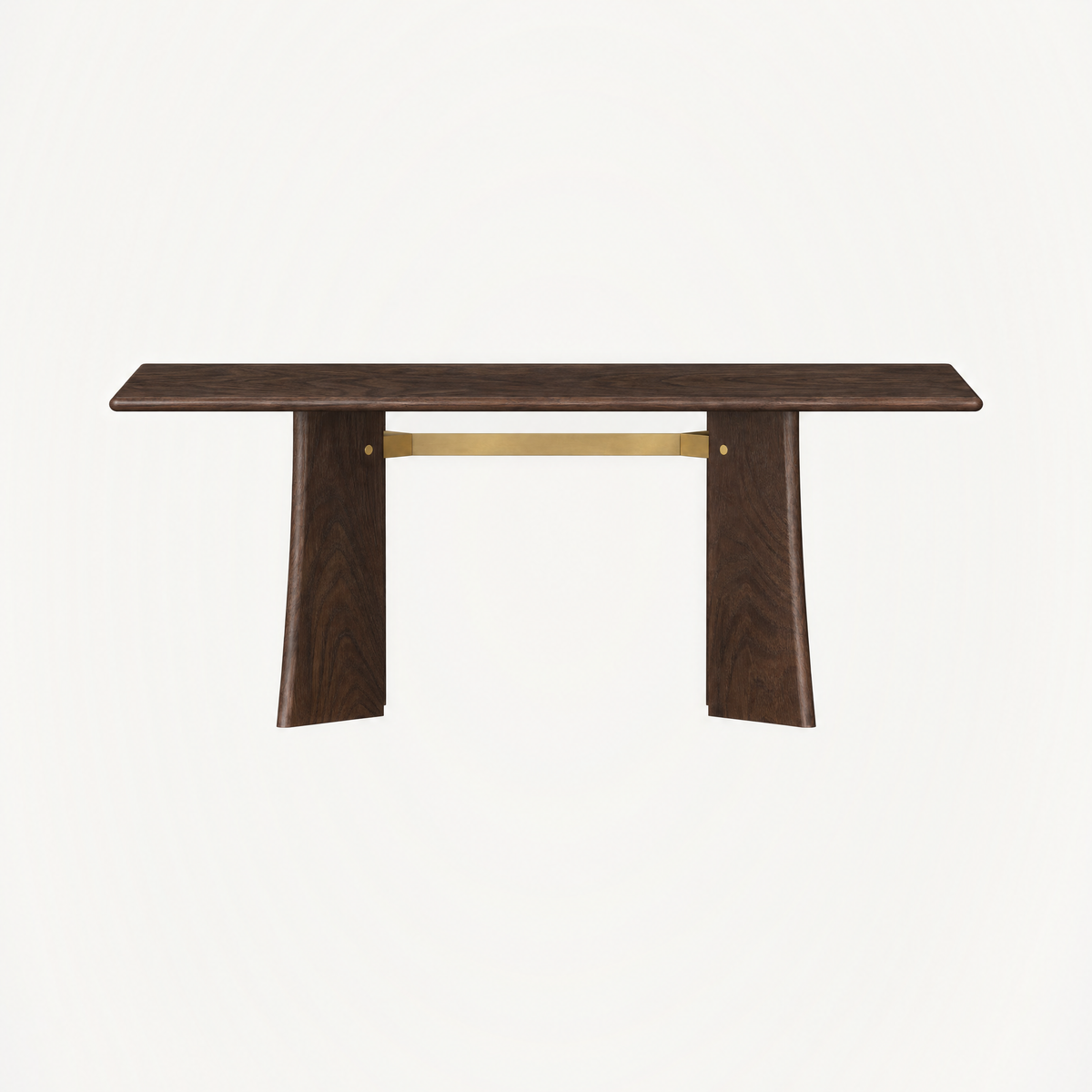 ACERKA Miami presents the Balado Rectangular Dining Table by Francesco Meda, featuring a clean oak tabletop, sculptural trestle base, and distinctive brass detailing.