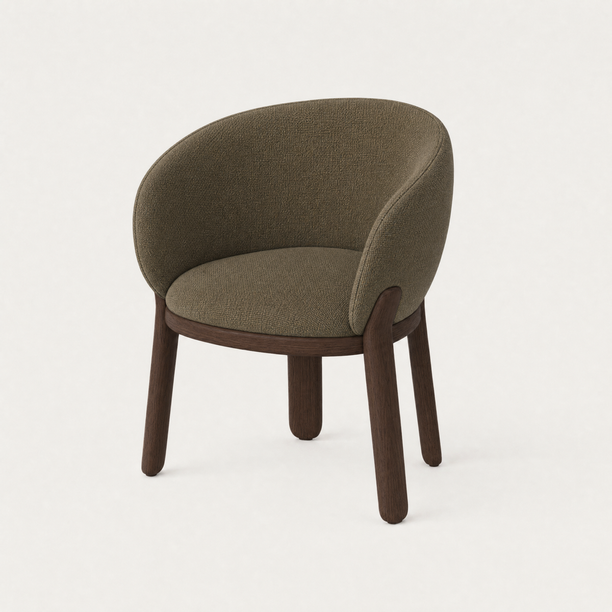 The Lifa Dining Chair by Ramón Esteve combines a softly curved upholstered backrest with a sculptural Dark Oak frame, showcased at ACERKA Miami.