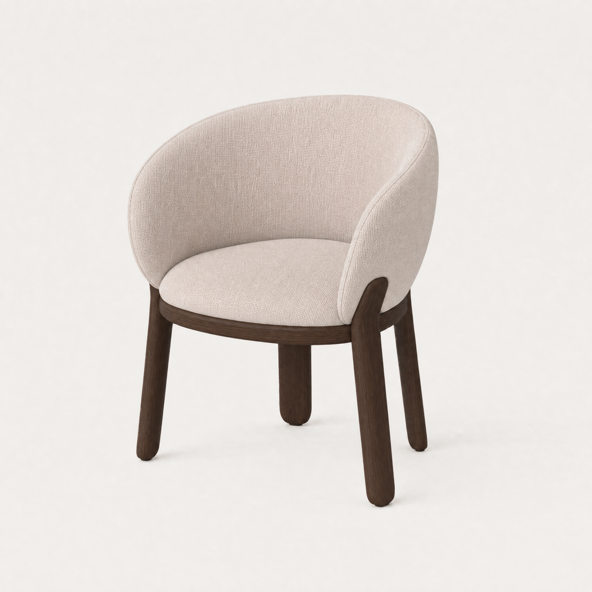 ACERKA Miami presents the Lifa Dining Chair by Ramón Esteve, combining a sculpted Dark Oak frame with a softly upholstered wraparound backrest.
