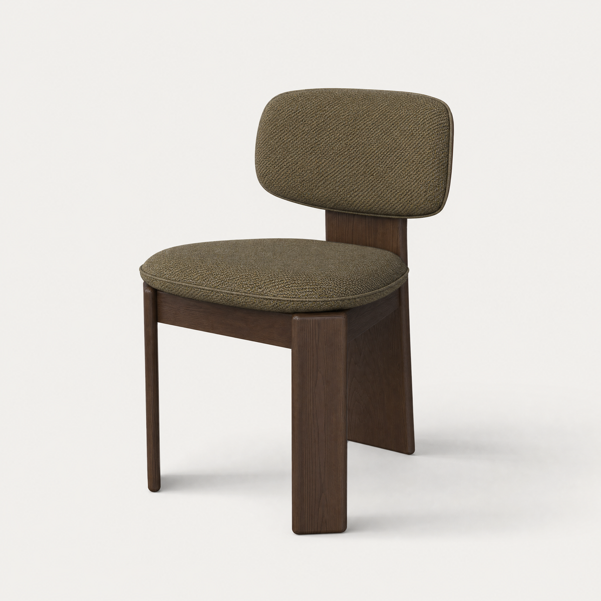 ACERKA Miami presents the Gaba Dining Chair by Valerio Sommella, combining a curved upholstered backrest with a sculptural solid Dark Oak frame.