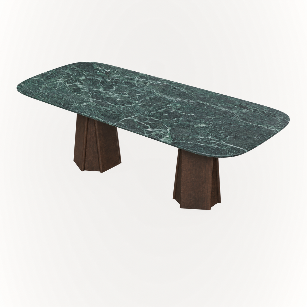 ACERKA Miami showcases the Chuli Rectangular Dining Table by Valerio Sommella, where richly veined Verde Alpi marble contrasts with a warm solid oak base.