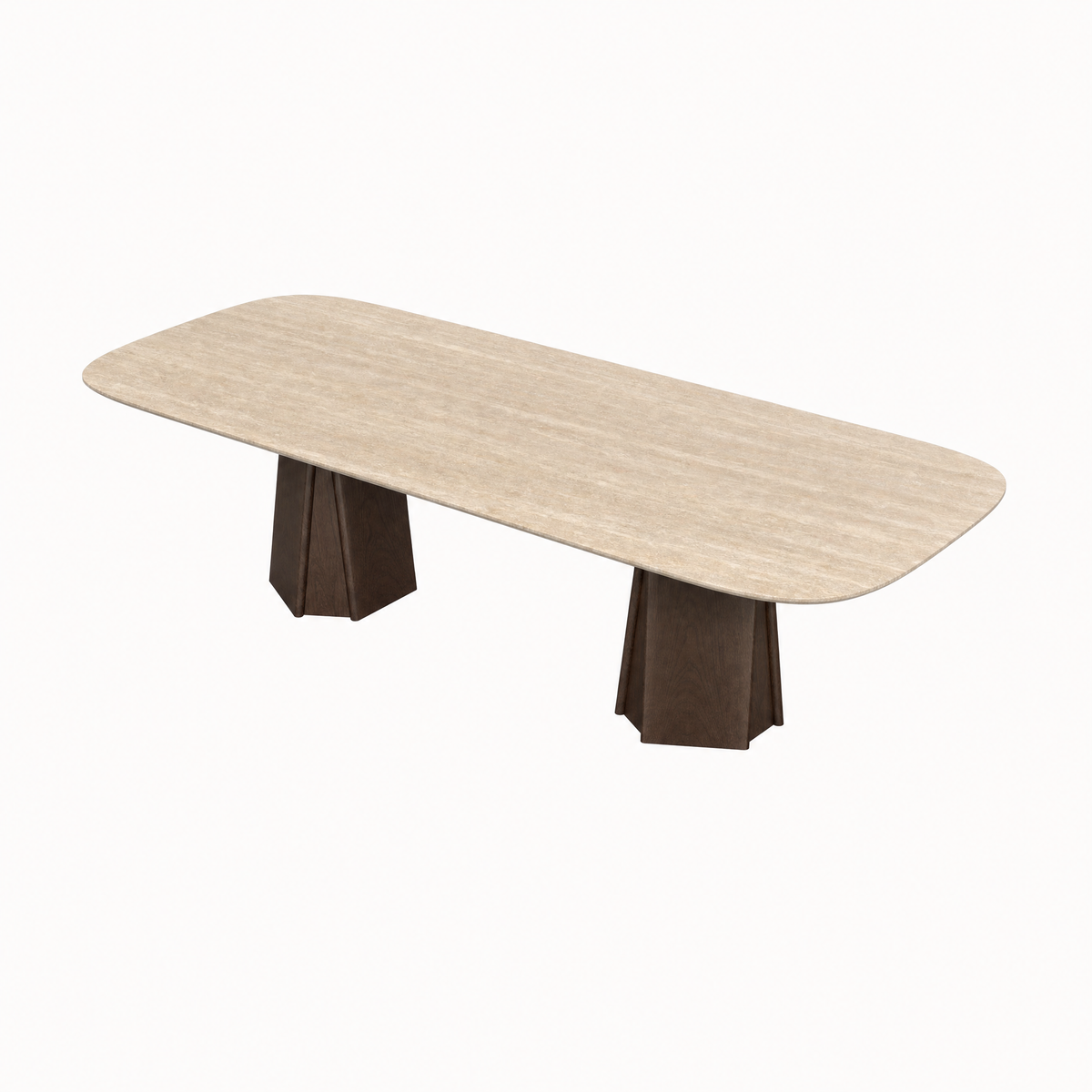 ACERKA Miami presents Valerio Sommella’s Chuli Rectangular Dining Table, combining a precision-beveled travertine top with architectural solid oak supports.