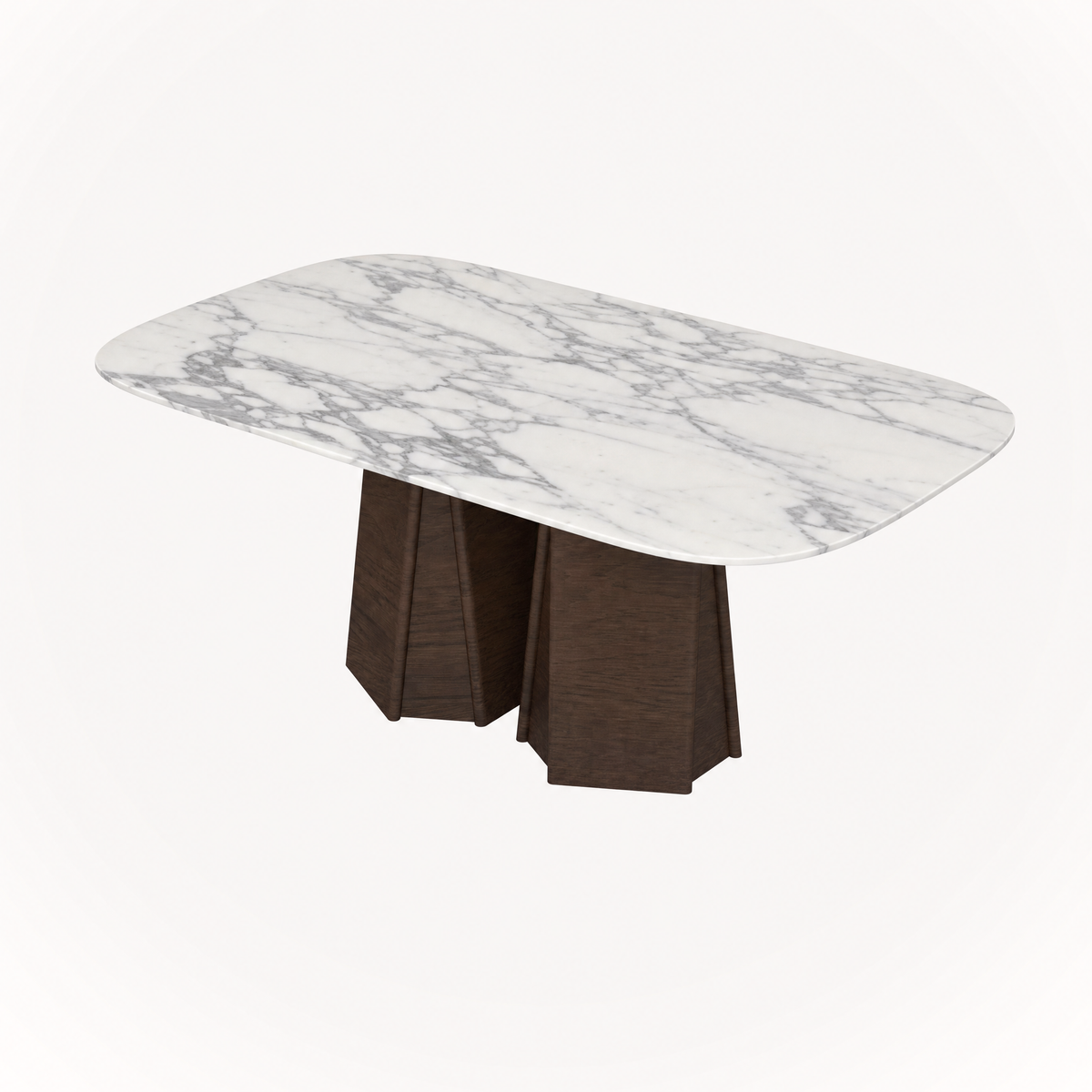 The Chuli Rectangular Dining Table by Valerio Sommella pairs softly toned Arabescato marble with architectural oak craftsmanship, available at ACERKA Miami.