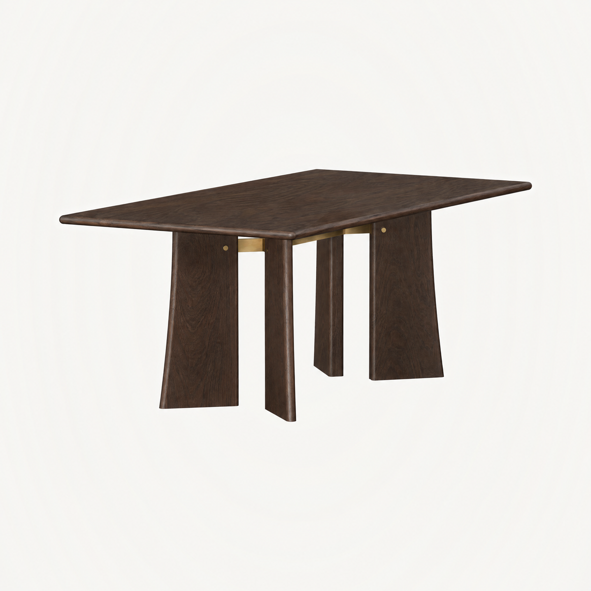 The Balado Rectangular Dining Table by Francesco Meda combines FSC-certified American Oak with an architectural trestle base and warm brass accent, available at ACERKA Miami.