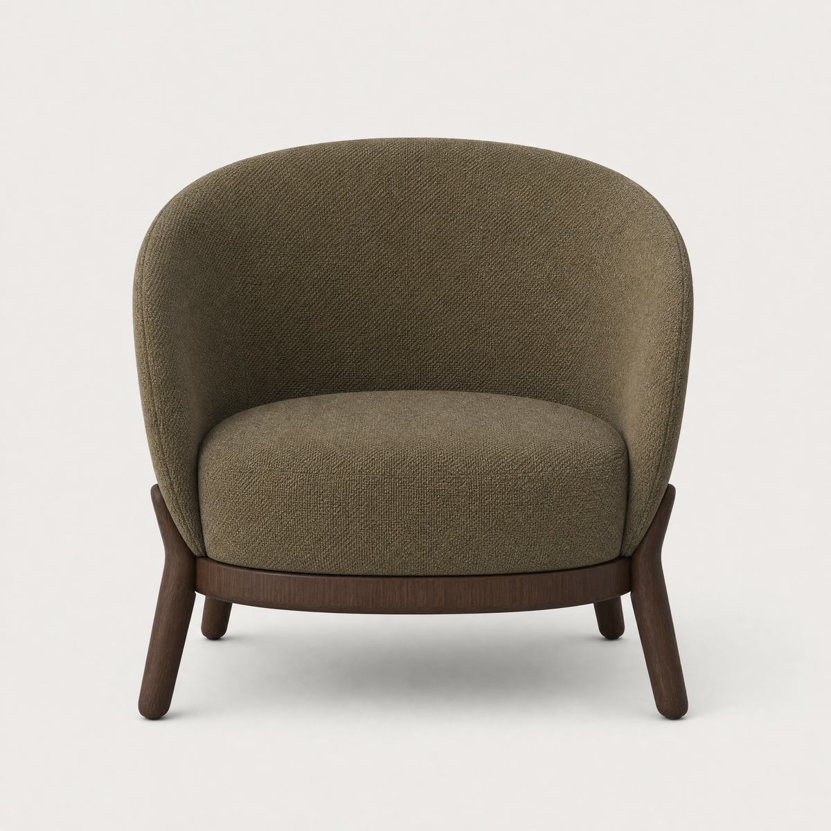 ACERKA Miami presents the Lifa Accent Chair by Ramón Esteve, shaped with a curved upholstered backrest and a sculptural FSC-certified natural oak frame.