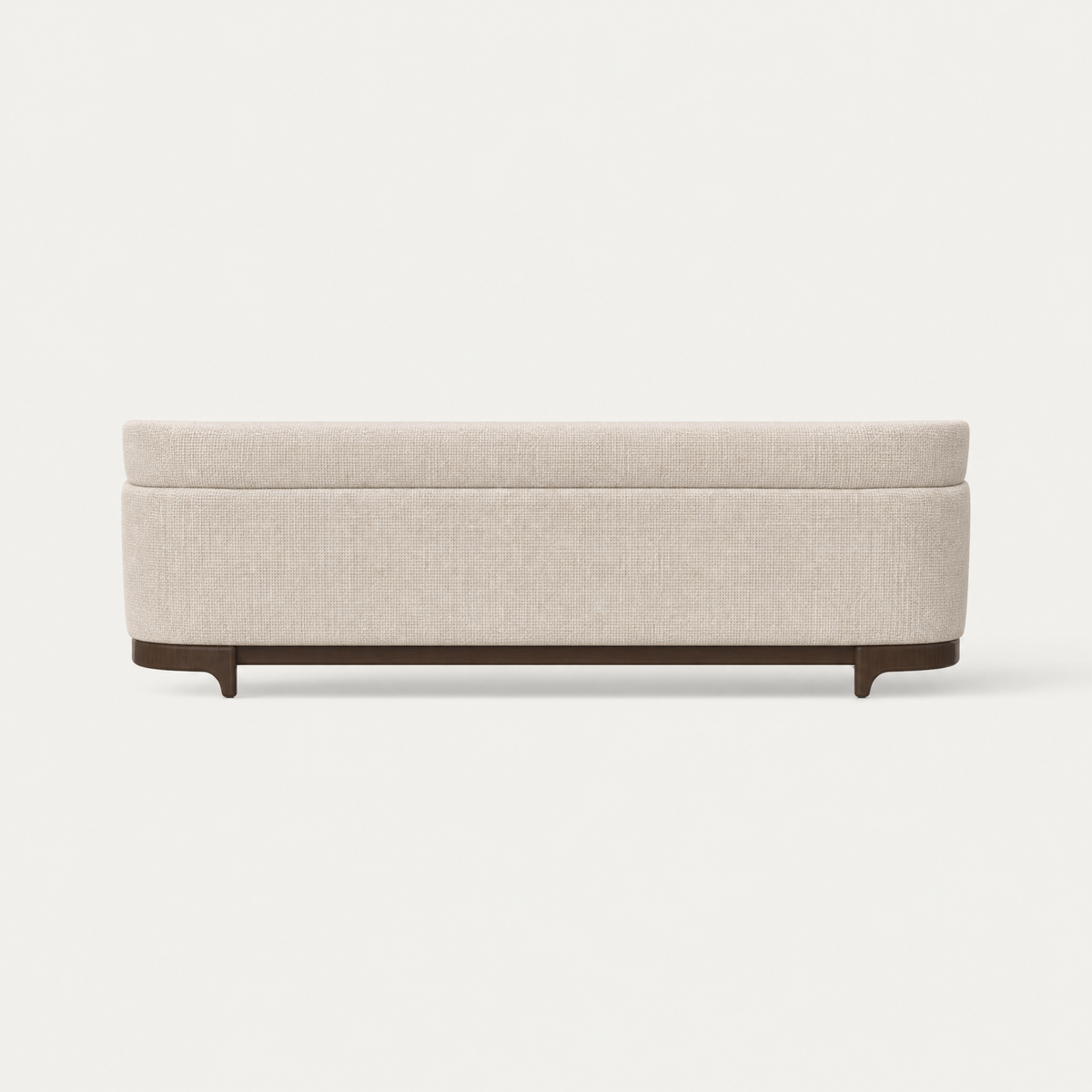 A deep continuous seat and elongated upper cushion define Ramón Esteve’s Sia Large Sofa, presented by ACERKA Miami in Stone Beige and Dark Oak.