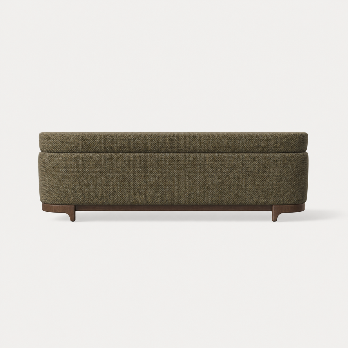 Rich Olive Green upholstery shapes the generous form of Ramón Esteve’s Sia Large Sofa, contrasted by a curved Dark Oak base and showcased at ACERKA Miami.