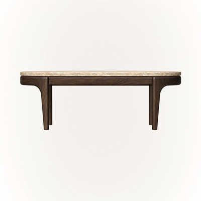 ACERKA Miami presents the Tcha Low Coffee Table, shaped with a broad tabletop, low stance, and refined geometric base for a sculptural living room focal point.