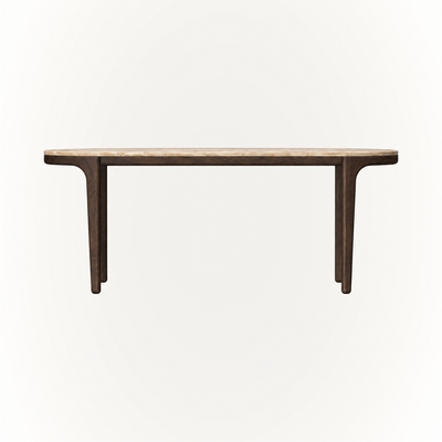 Defined by a softly rounded stone top and slender oak structure, the Tcha Dining Table brings balanced proportions to the ACERKA Miami collection.