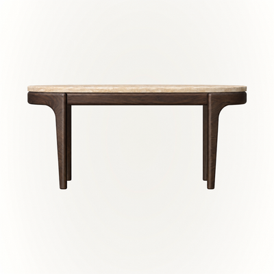 ACERKA Miami presents the Tcha High Coffee Table by Ramón Esteve, featuring Italian Light Travertine with natural pores and distinctive tonal variation.