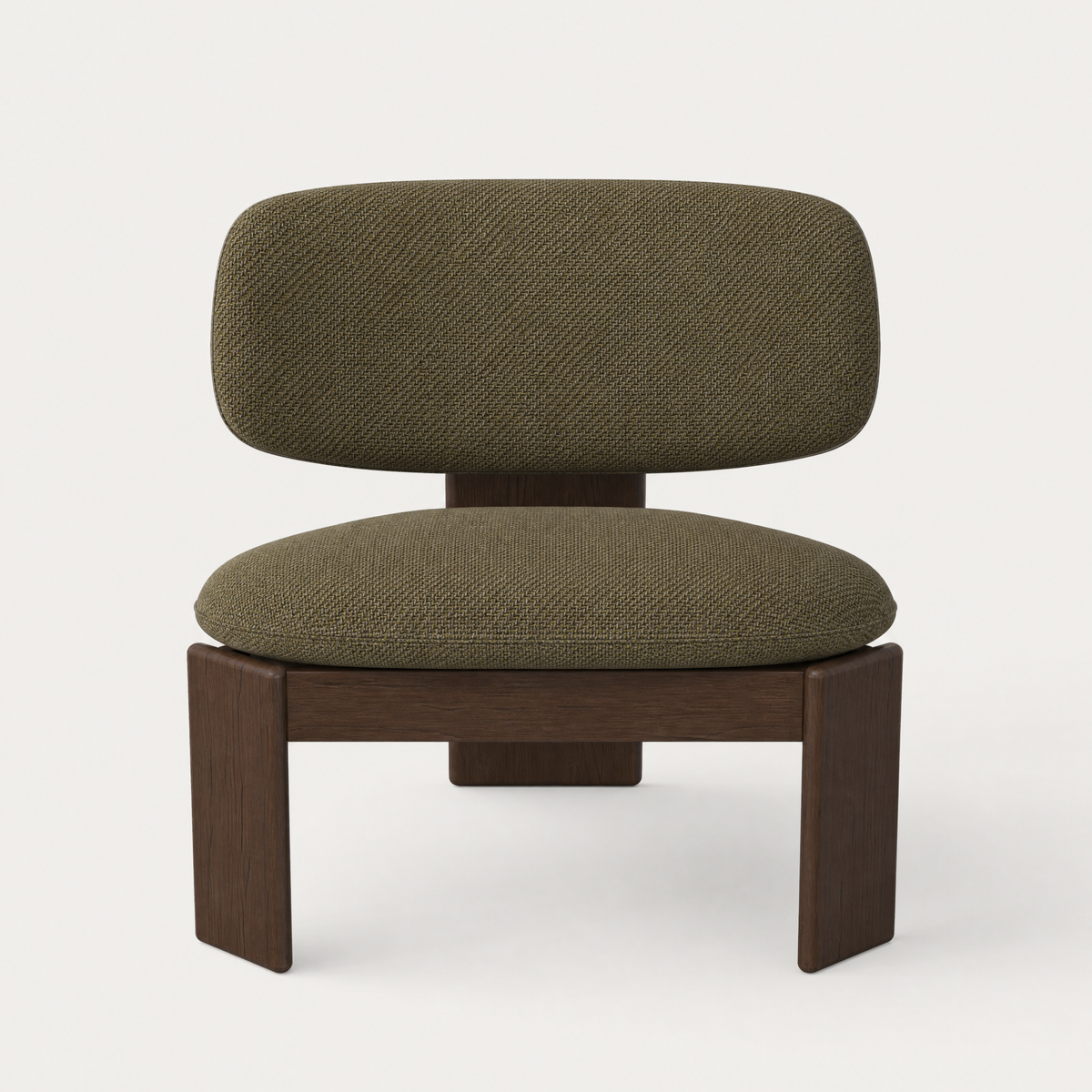 ACERKA Miami showcases the Gaba Lounge Chair by Valerio Sommella, featuring a generously upholstered seat, curved backrest, and sculptural Dark Oak frame.