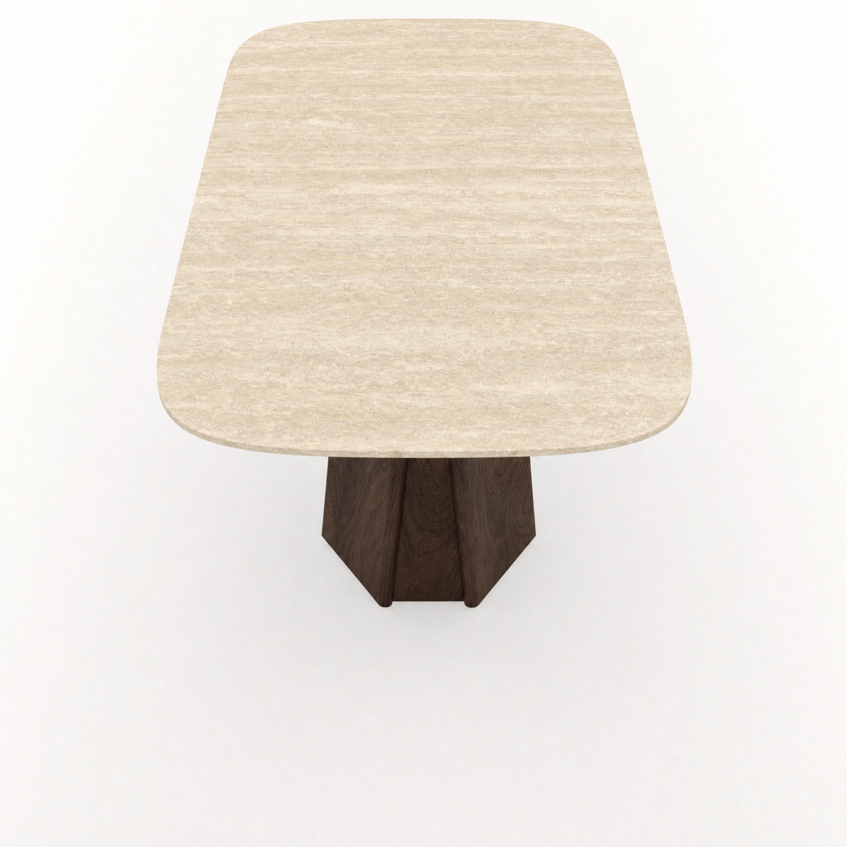 The Chuli Rectangular Dining Table combines Italian Classic Travertine with architectural oak supports, bringing Valerio Sommella’s sculptural design to ACERKA Miami.
