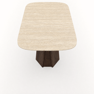 The Chuli Rectangular Dining Table combines Italian Classic Travertine with architectural oak supports, bringing Valerio Sommella’s sculptural design to ACERKA Miami.