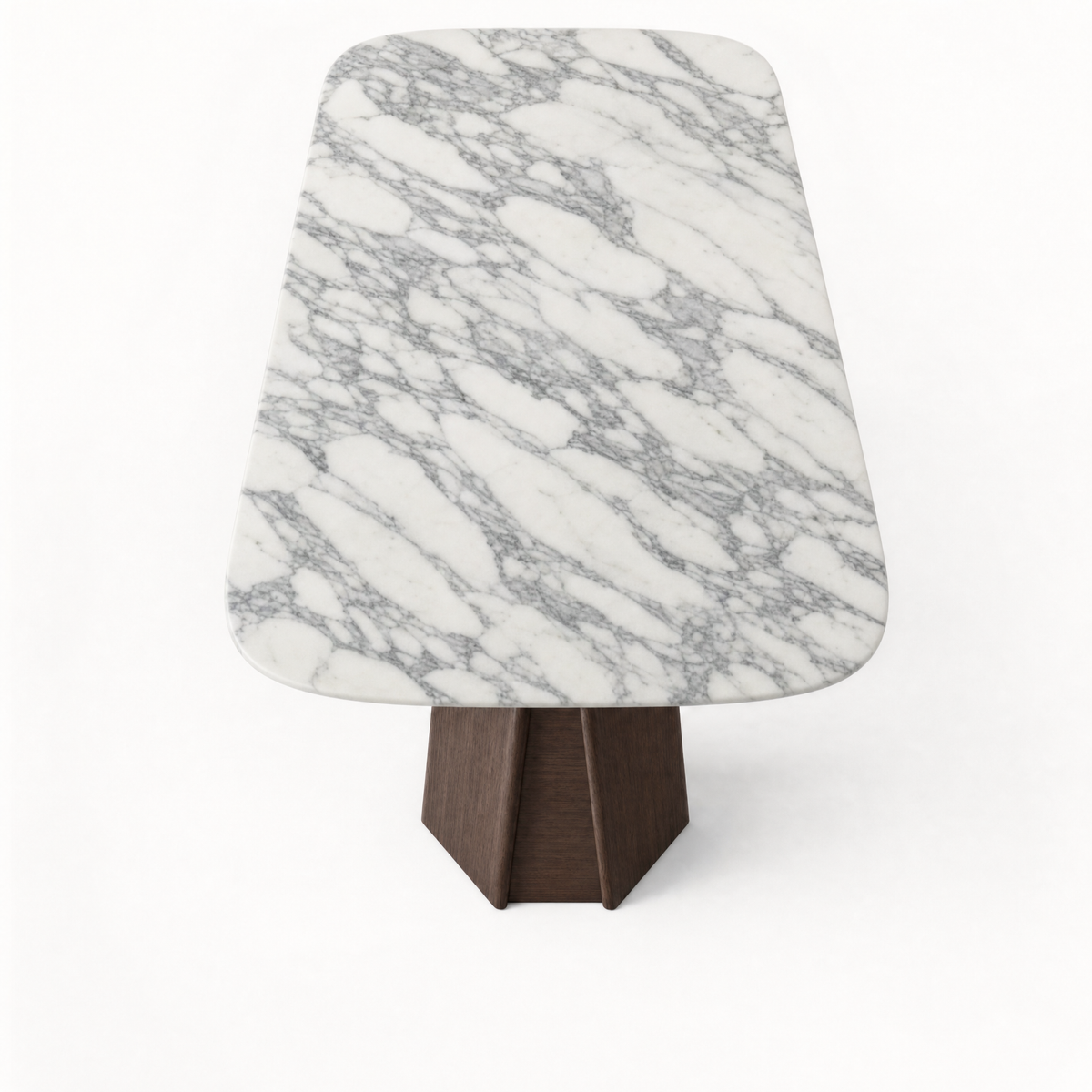 Designed by Valerio Sommella, the Chuli Rectangular Dining Table pairs naturally unique Arabescato marble with architectural solid oak in the ACERKA Miami collection.