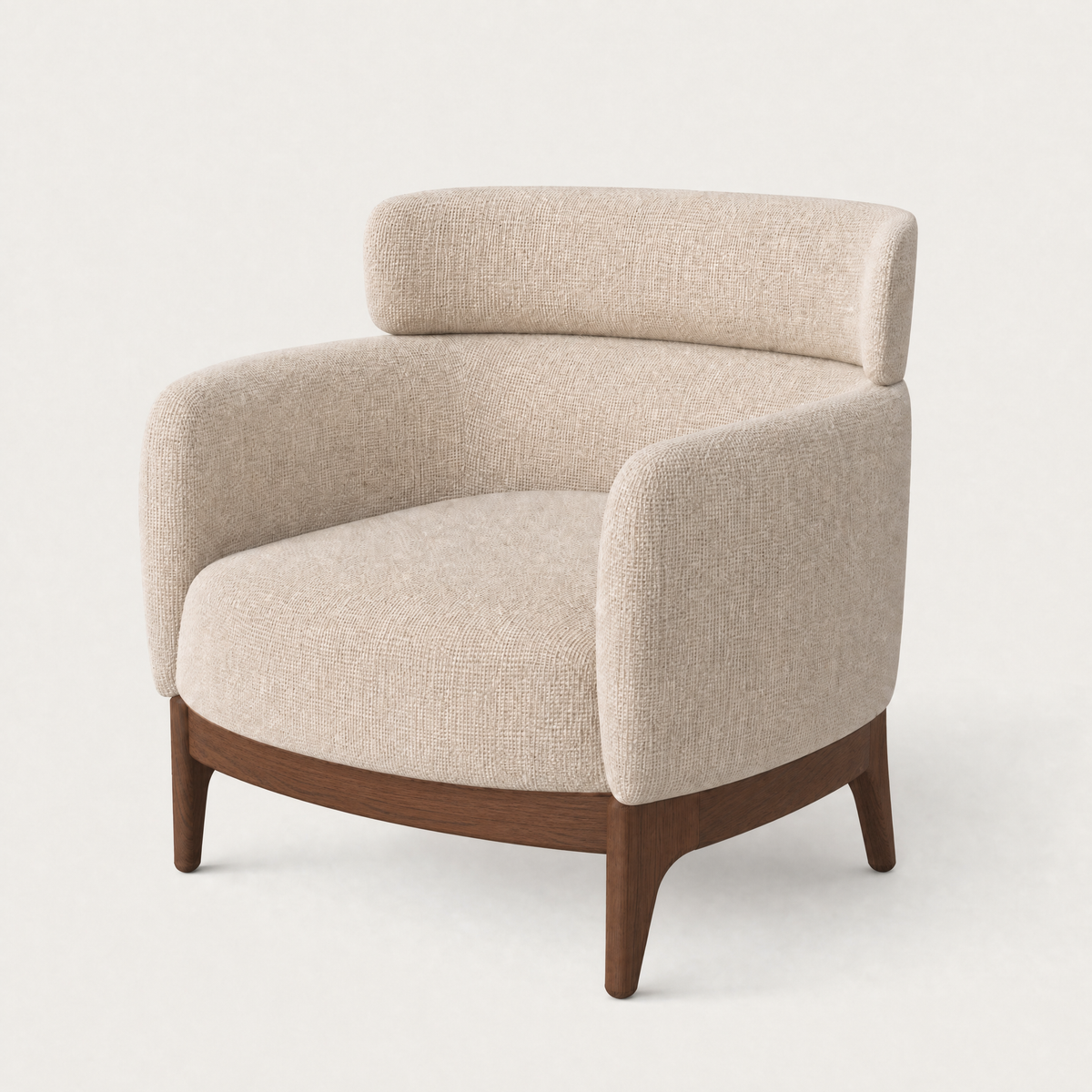 Sia Accent Chair – Stone Beige / Dark Oak, designed by Ramón Esteve.