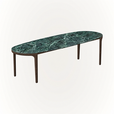 Rich Verde Alpi marble meets a refined four-leg Dark Oak structure in the Tcha Dining Table, available at ACERKA Miami.