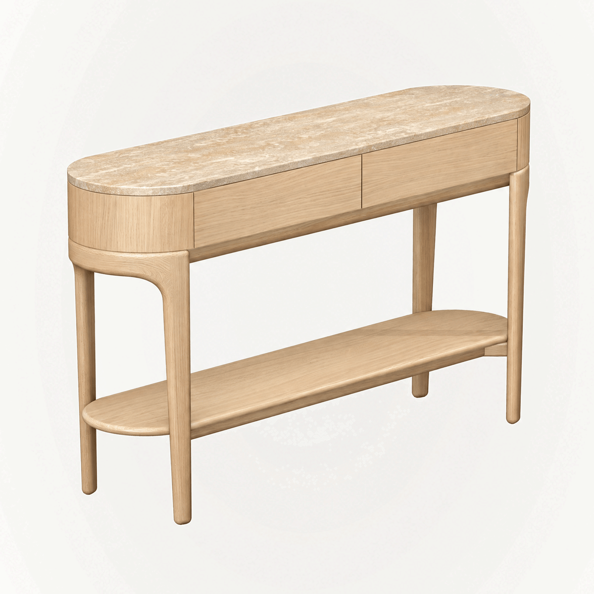 Tcha Oak Console - Travertine