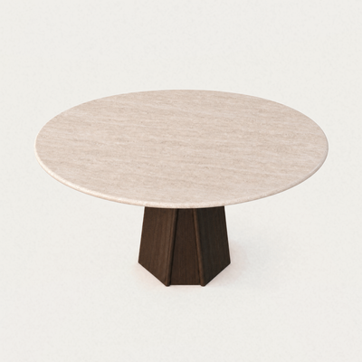 Designed by Valerio Sommella, the Chuli Round Dining Table brings the distinctive texture of Italian Light Travertine to the ACERKA Miami collection.