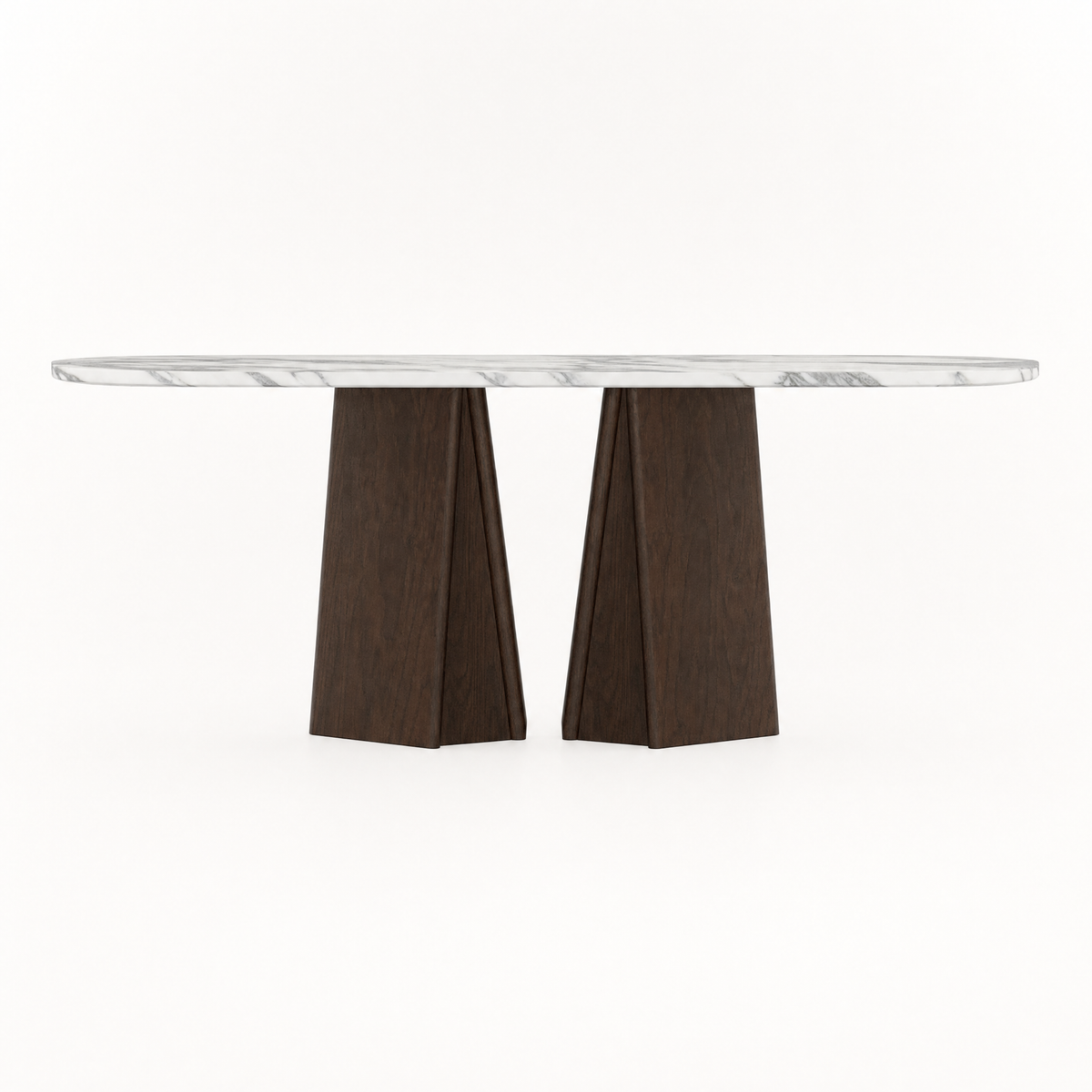 ACERKA Miami presents the Chuli Rectangular Dining Table by Valerio Sommella, featuring an Arabescato marble top with expressive gray veining and a sculptural solid oak base.