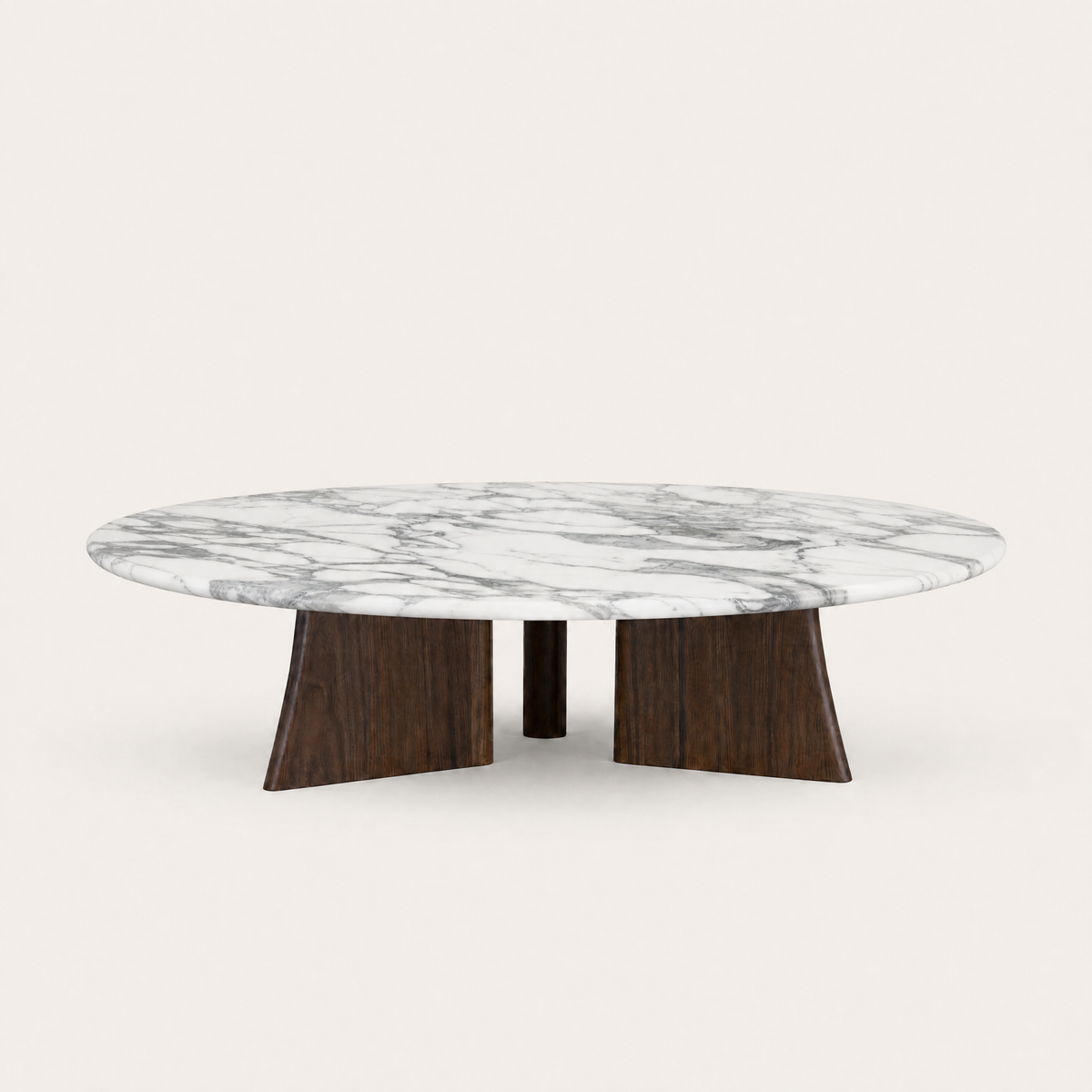 ACERKA Miami presents the Cabo Coffee Table by Francesco Meda, featuring a circular silhouette, sculptural Dark Oak base, and elegant Arabescato marble top.