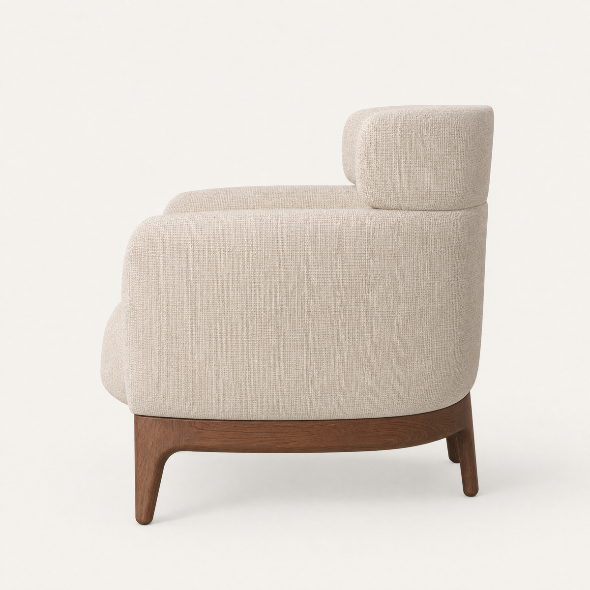 Sia Accent Chair – Stone Beige / Dark Oak, designed by Ramón Esteve.